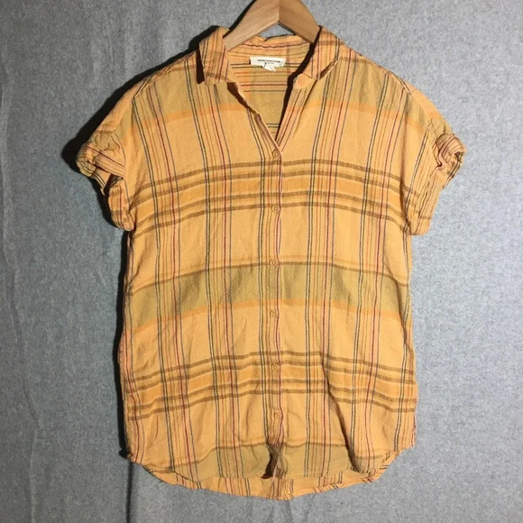 Womens Beachlunchlounge Shirt Button Up Plaid Summer Spring Beachy Cotton - Picture 1 of 5